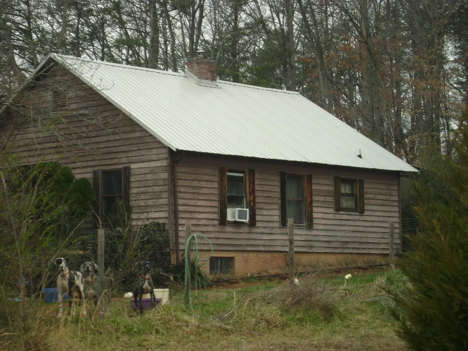 White metal roof on an old wood sided farmhouse, from a Asphalt Shingle Roof Repair job in South Butler